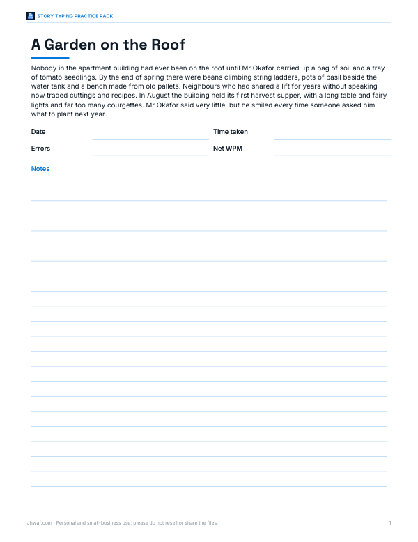 Preview of Story Typing Practice Sheet