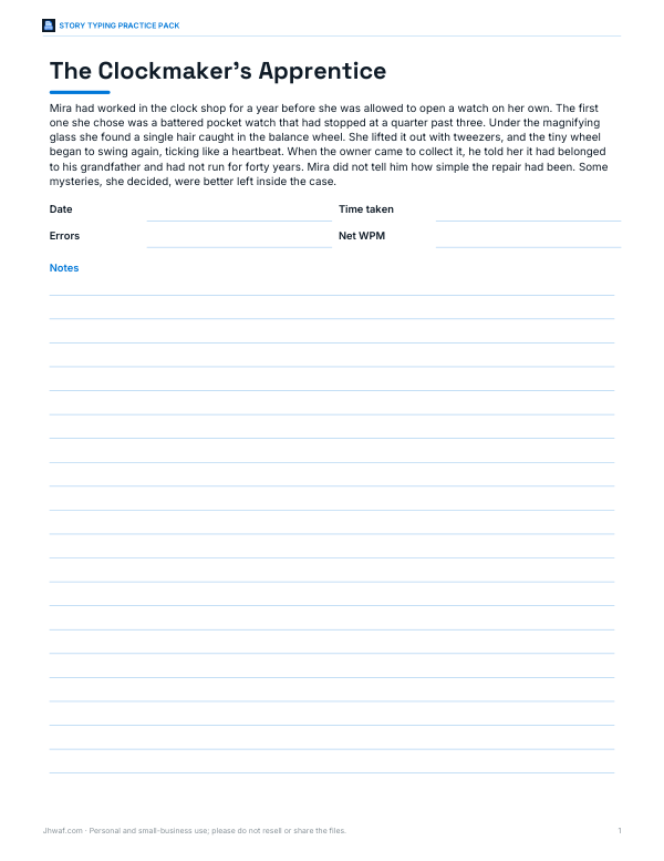 Preview of Printable Story Typing Test Sheet
