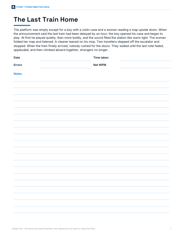 Preview of Printable Story Typing Test Sheet